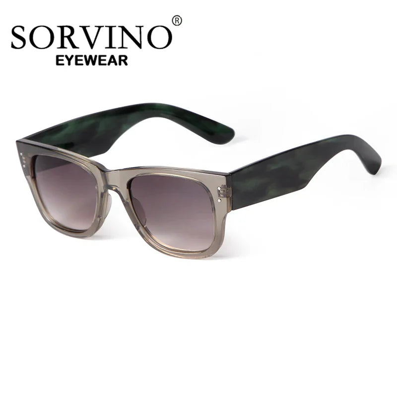 Grey gradient square sunglasses with patterned dark frame