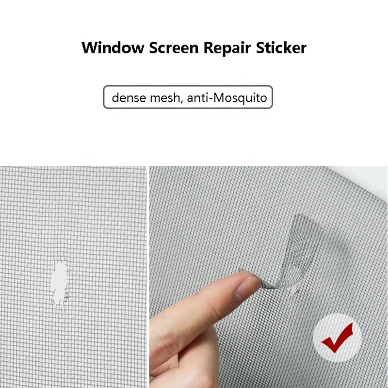 Close up of adhesive mesh patch repairing a hole in a window screen