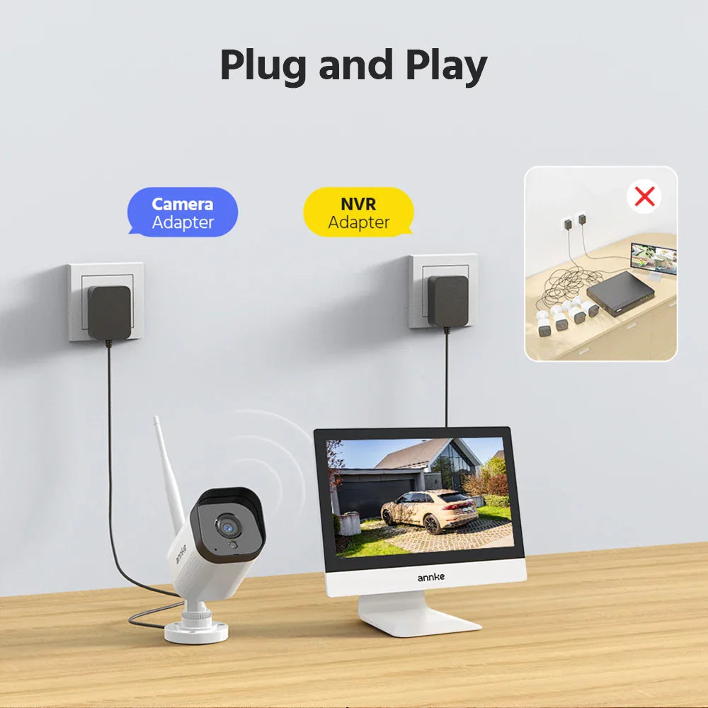 Plug and play installation guide for a wireless security camera and monitor system