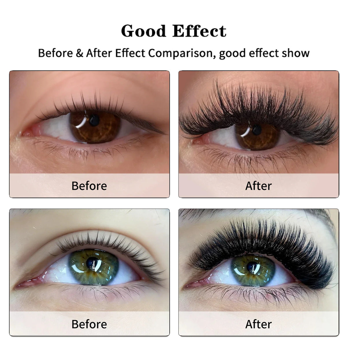 Before and after comparison of eyes with and without lash extensions