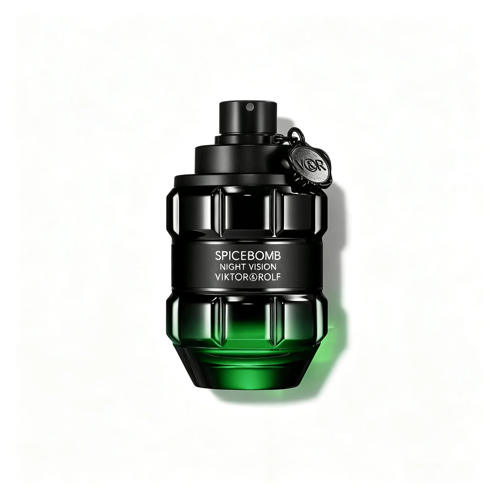 A green grenade-shaped bottle of cologne for men.