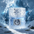 Unisex perfume bottle in a stylized icy winter landscape setting
