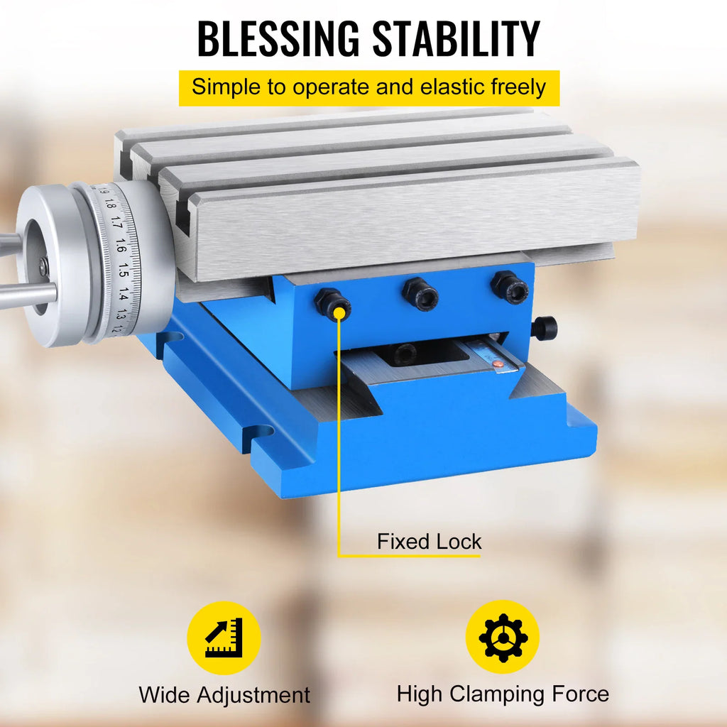 Compound milling table with a label pointing to the fixed lock feature.