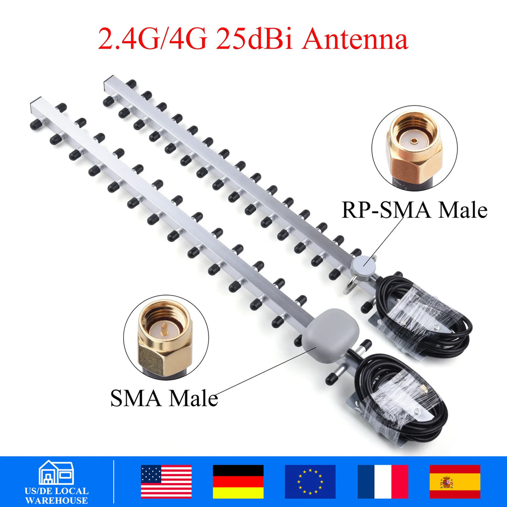 Yagi outdoor antenna for 2.4G and 4G signals with SMA and RP-SMA male connectors