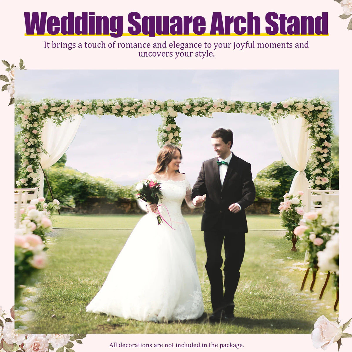 Wedding arch stand decorated with flowers and fabric