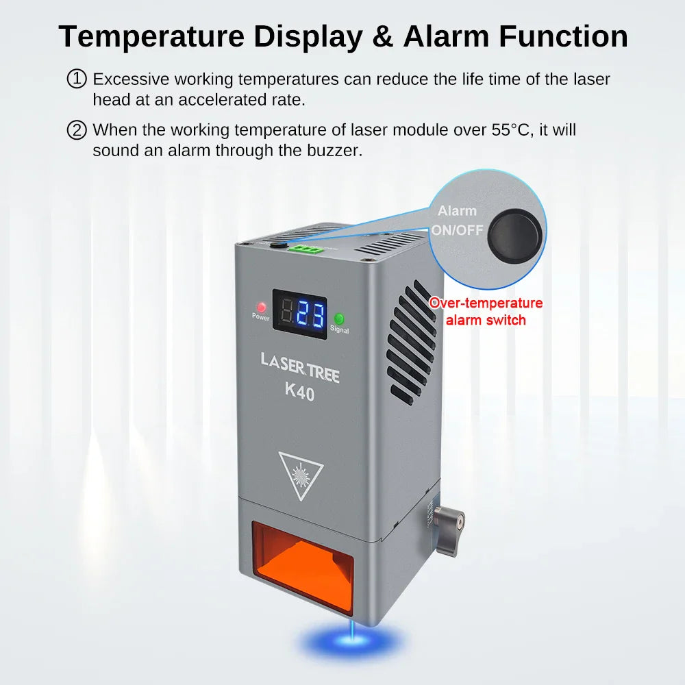 Laser module with temperature display and over-temperature alarm switch