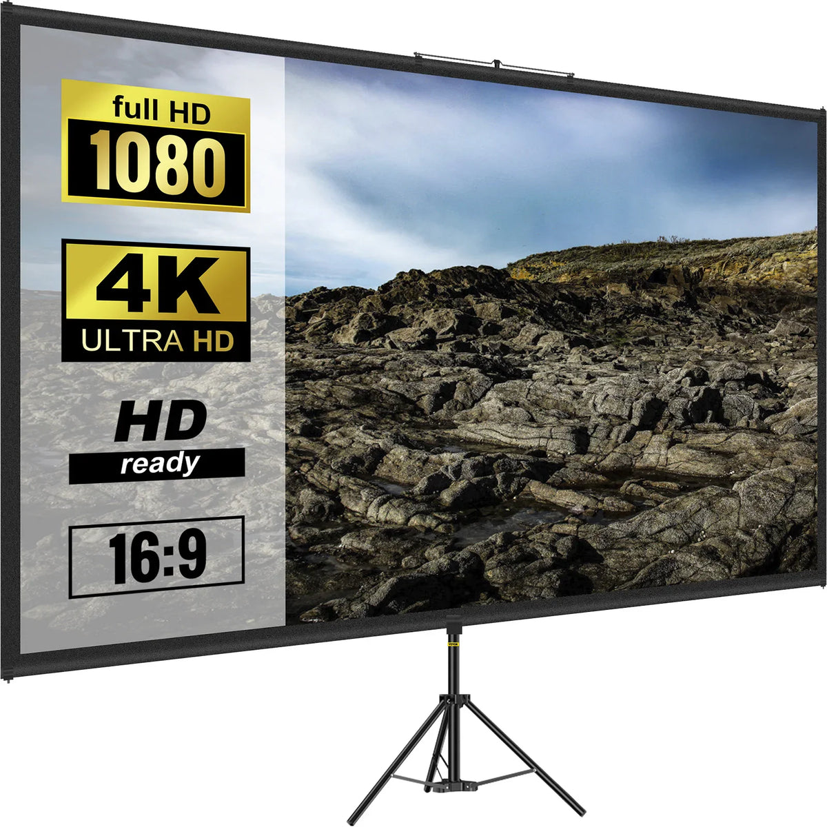 100-inch 16:9 portable projector screen with tripod stand