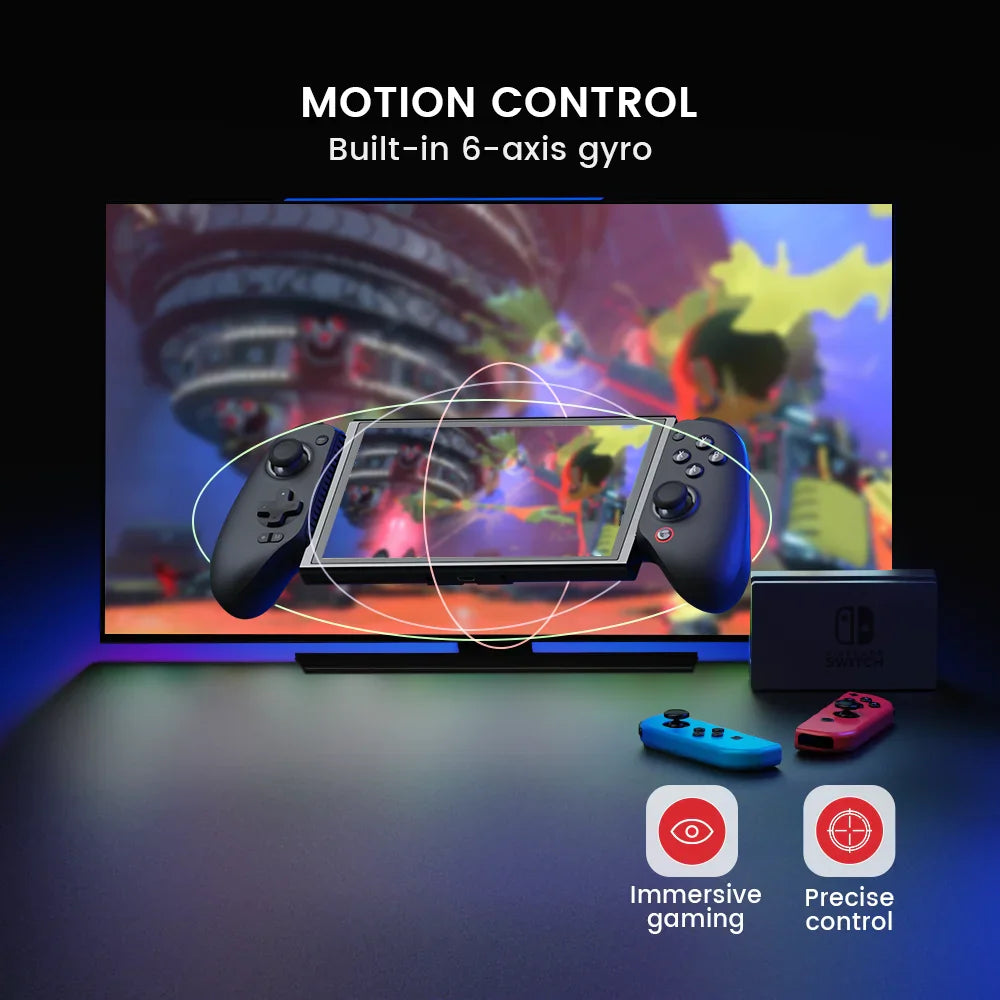 Mobile game controller showcasing built-in 6-axis motion control features