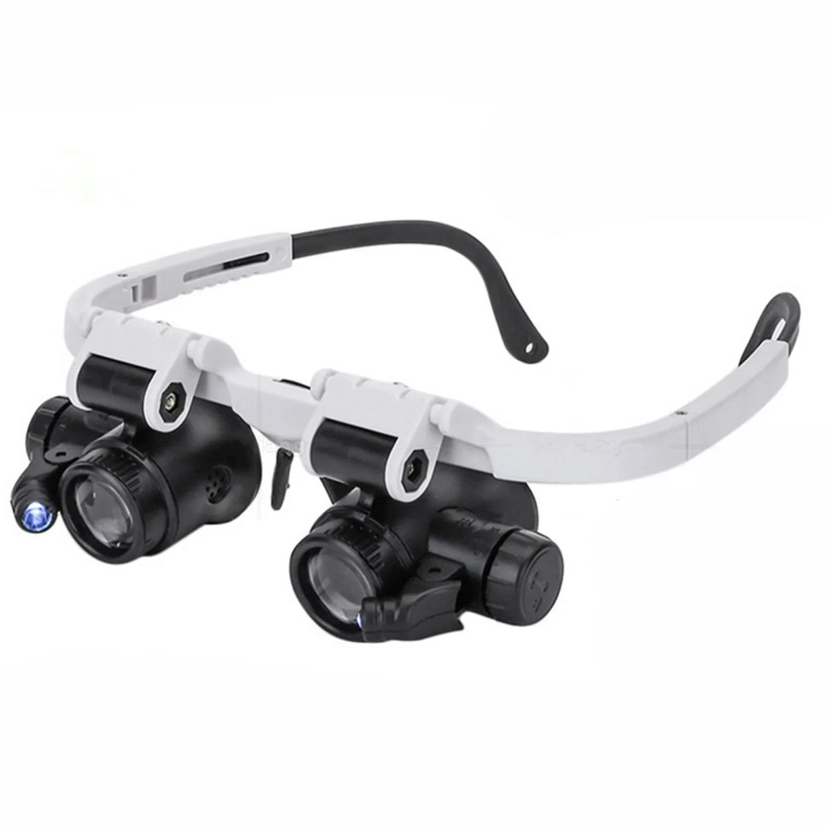 White head-mounted magnifying glasses with dual lenses and LED lights