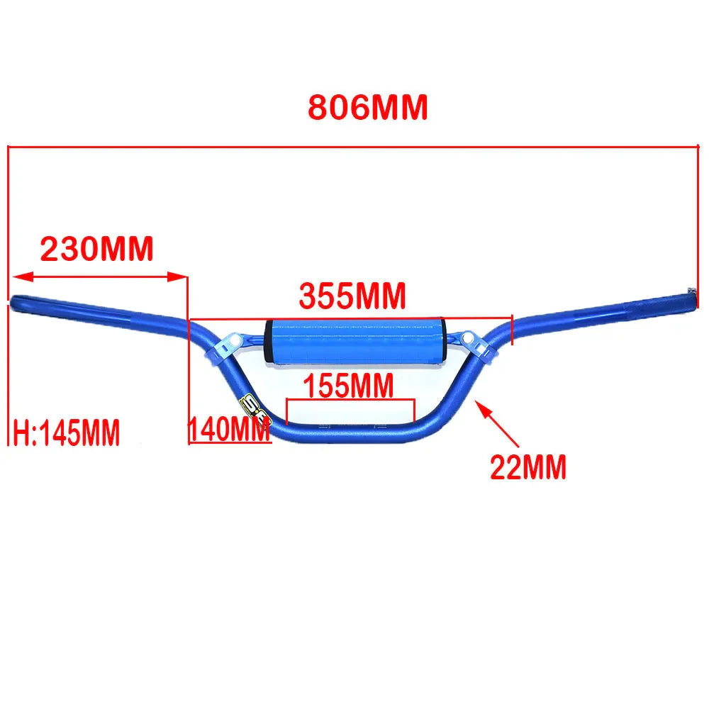 Technical diagram showing dimensions for a motorcycle handlebar