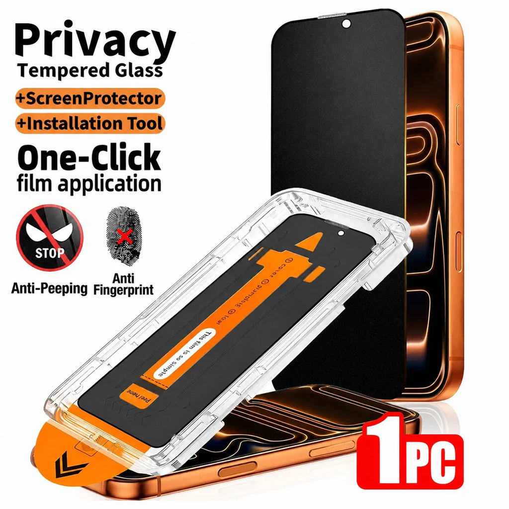 Privacy tempered glass screen protector with one-click installation tool for smartphone