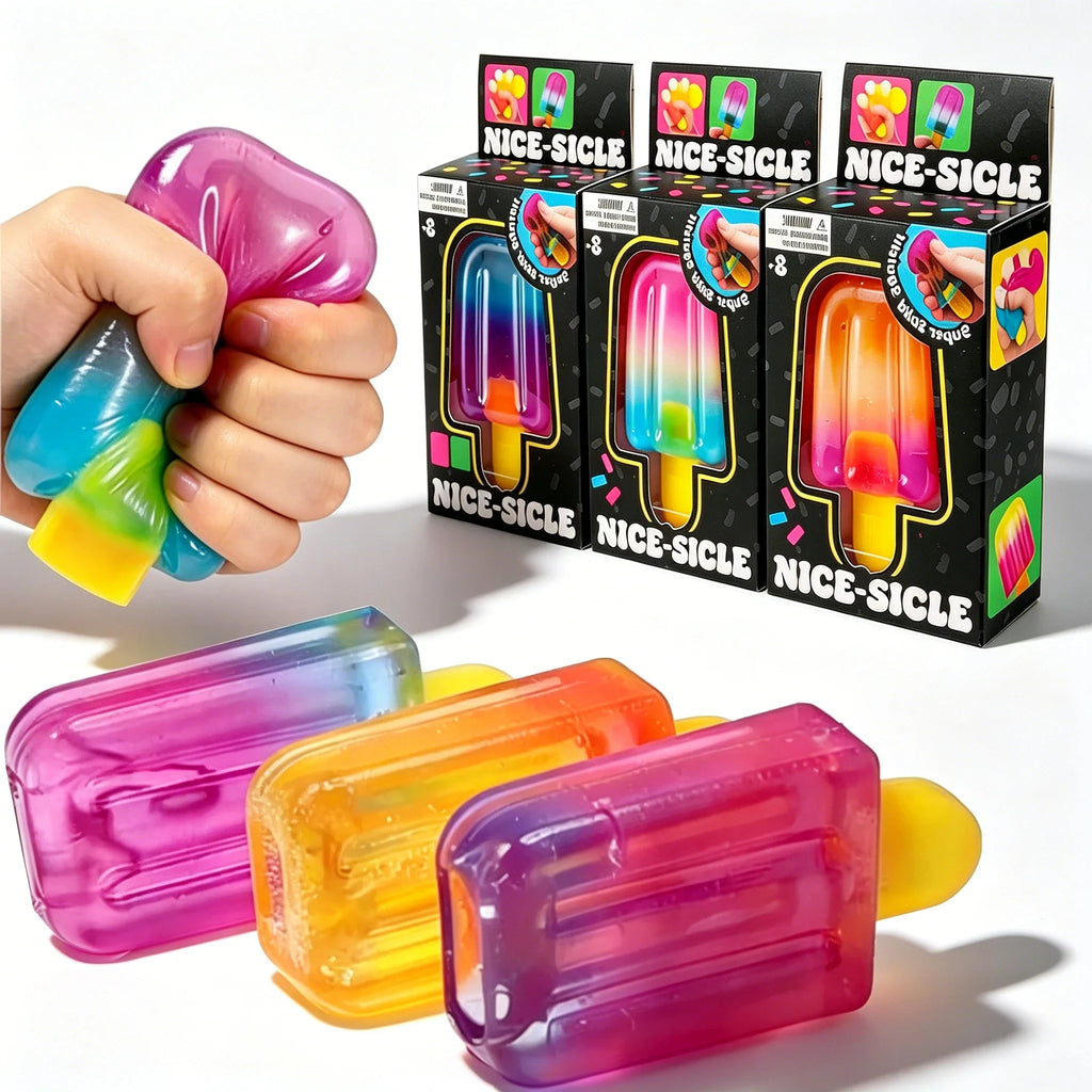 Transparent gradient popsicle-shaped stress relief squishy fidget toys with packaging boxes