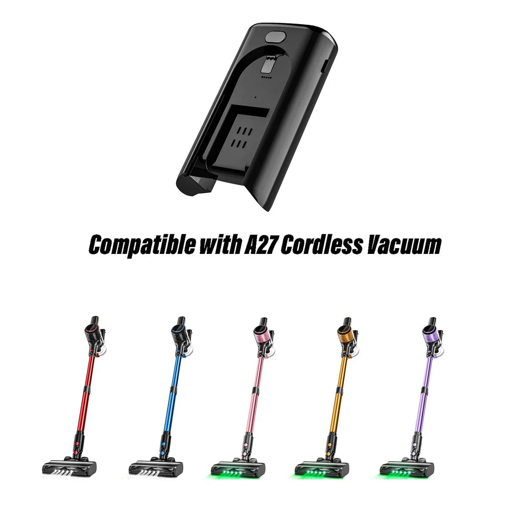 Replacement vacuum battery shown with several cordless vacuum cleaner models