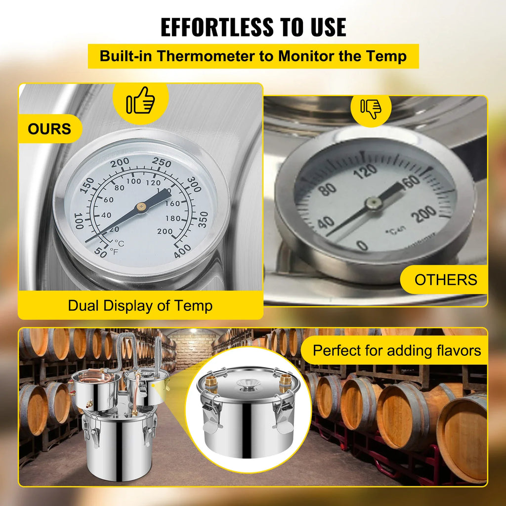 Comparison of alcohol distiller thermometer showing ours vs others