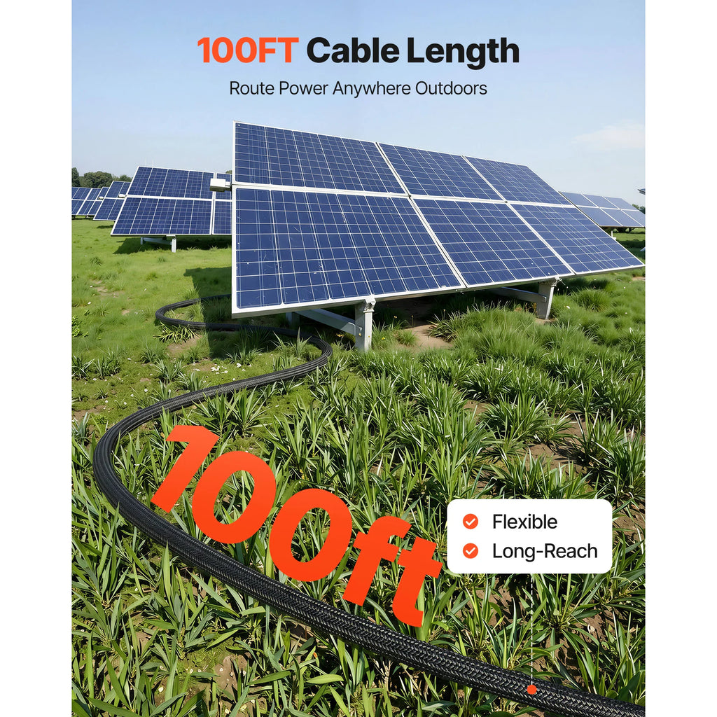 Solar extension cable laid out in a field of solar panels