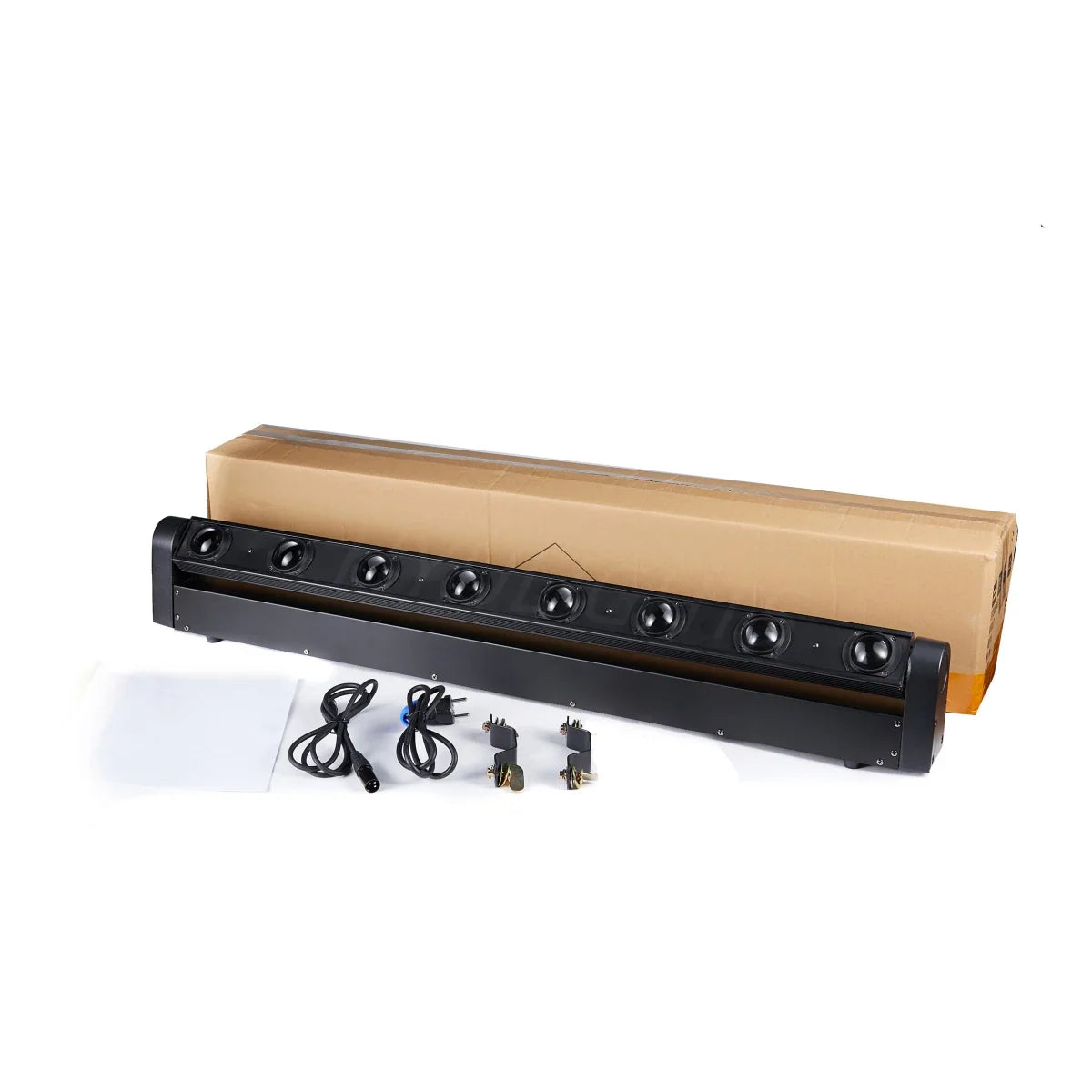 LED bar beam stage light with included power cables and mounting brackets and packaging box