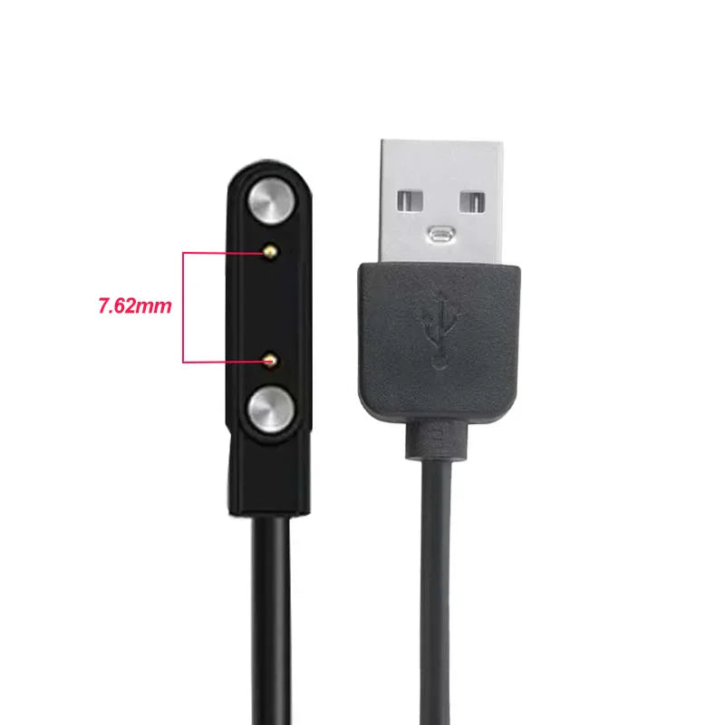 A black USB magnetic smartwatch charger with 7.62mm pin spacing