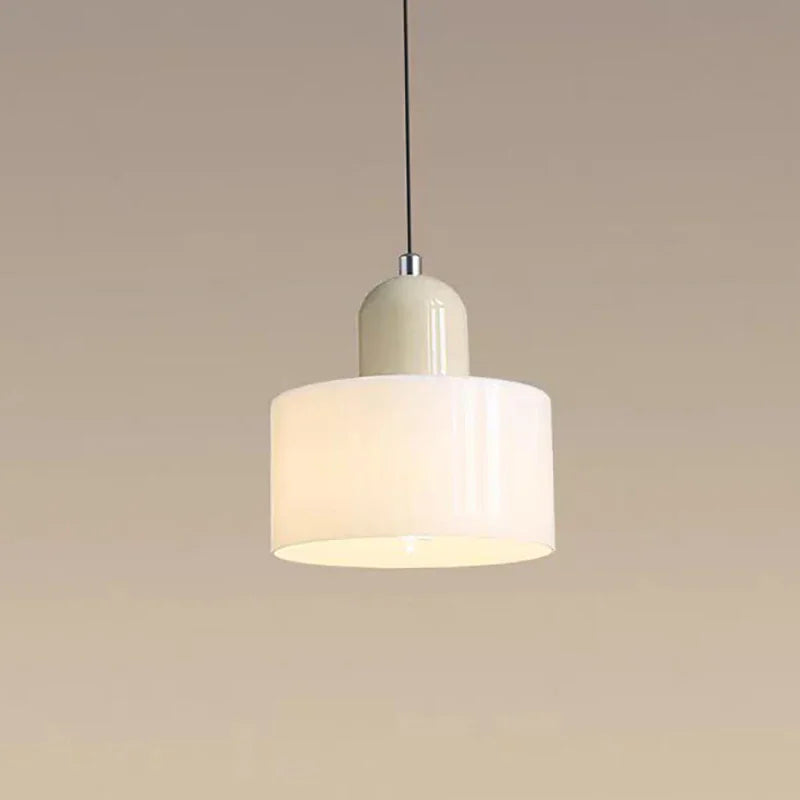 Modern white cylindrical glass pendant light