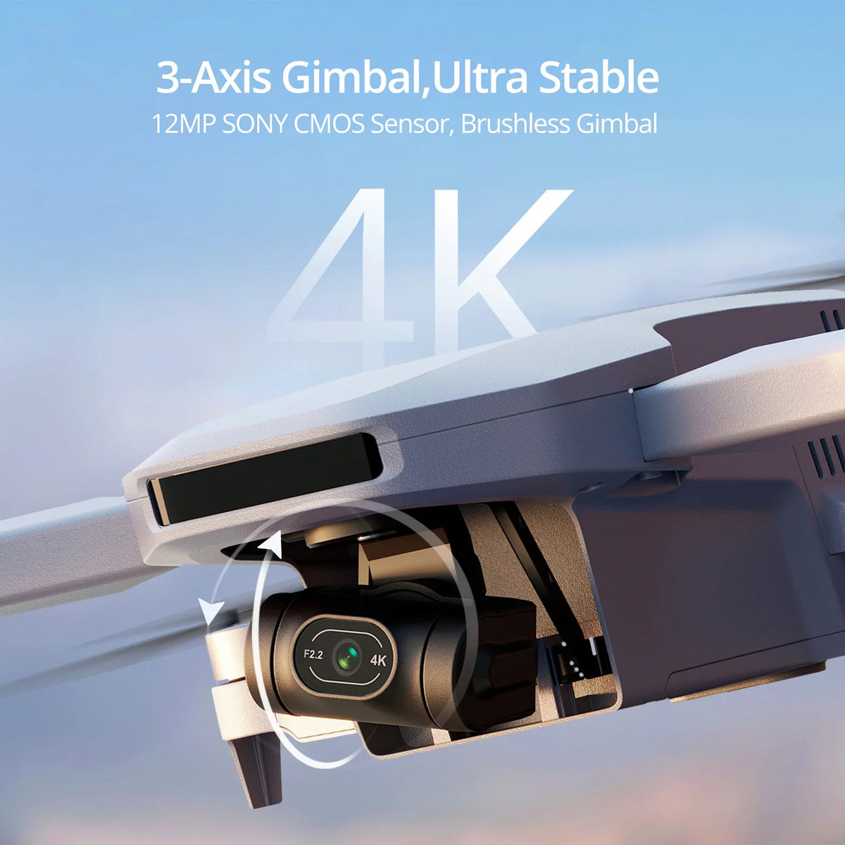 Close-up of a drone camera gimbal with 4K recording capabilities