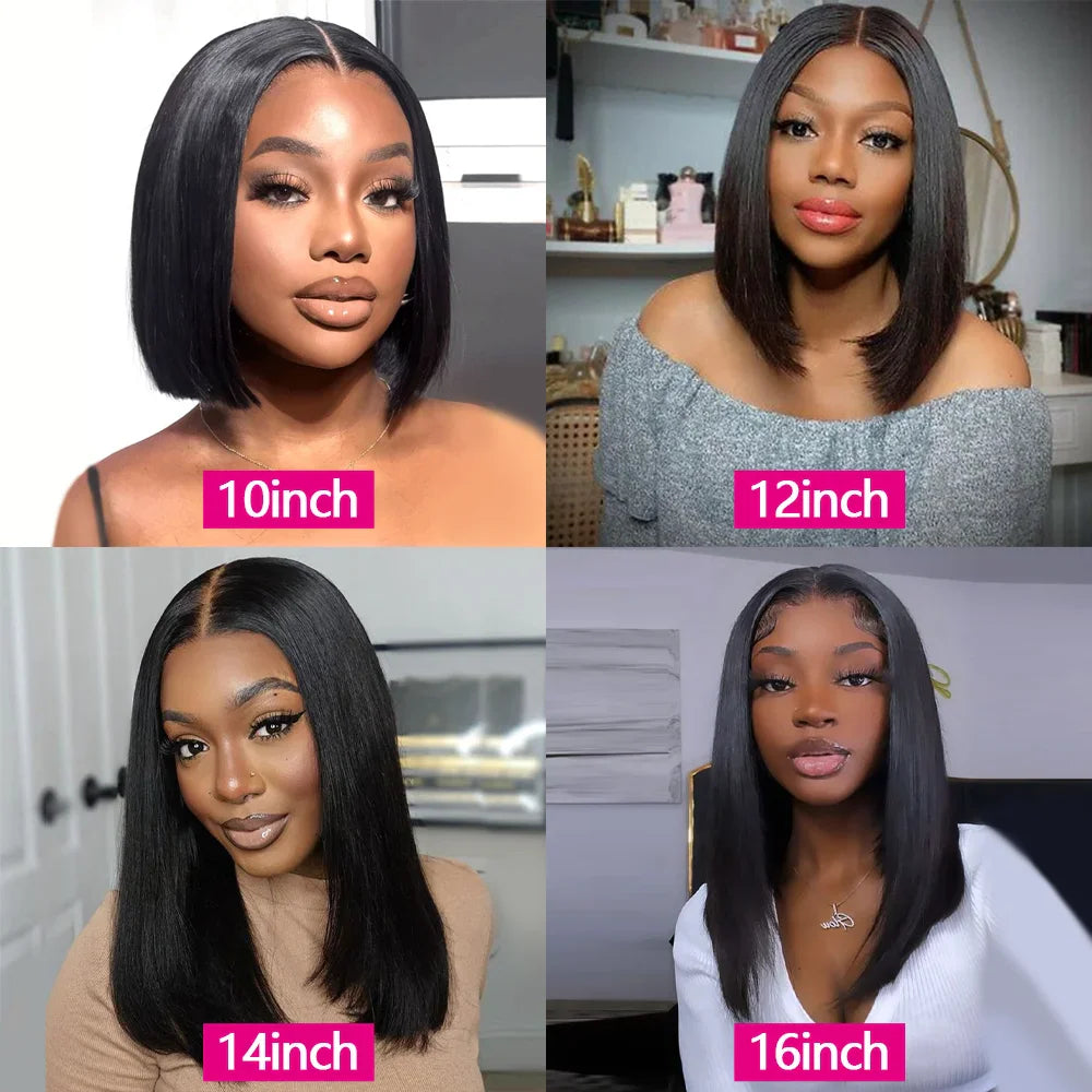 Comparison of different lengths of black bob wigs from 10 to 16 inches