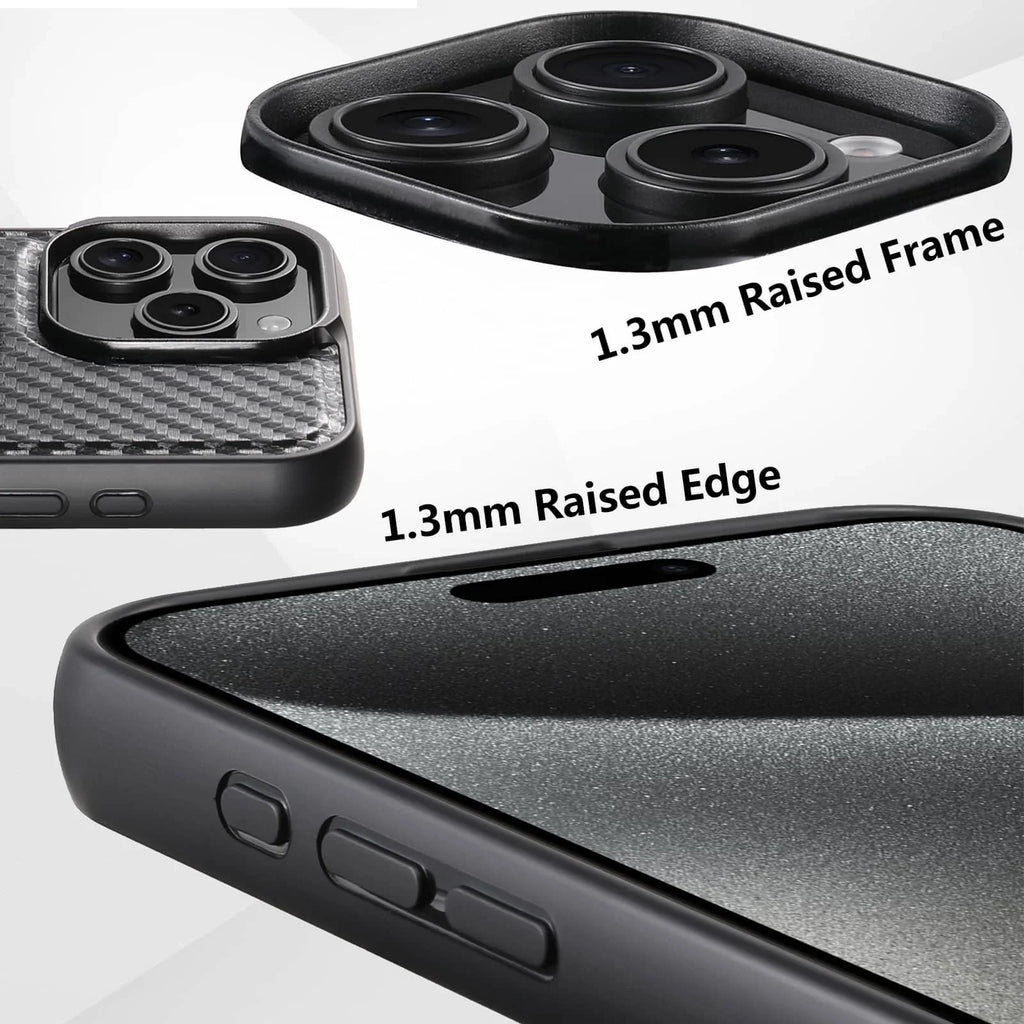 Black carbon fiber-style protective phone case with a built-in circular magnetic kickstand ring – view 6
