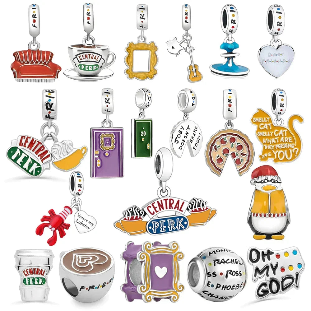 Collection of Friends television show inspired copper silver plated charm beads for bracelets
