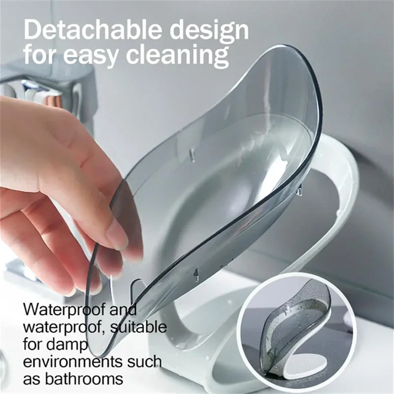 Leaf-shaped blue and grey plastic soap dish with a suction cup base – view 6