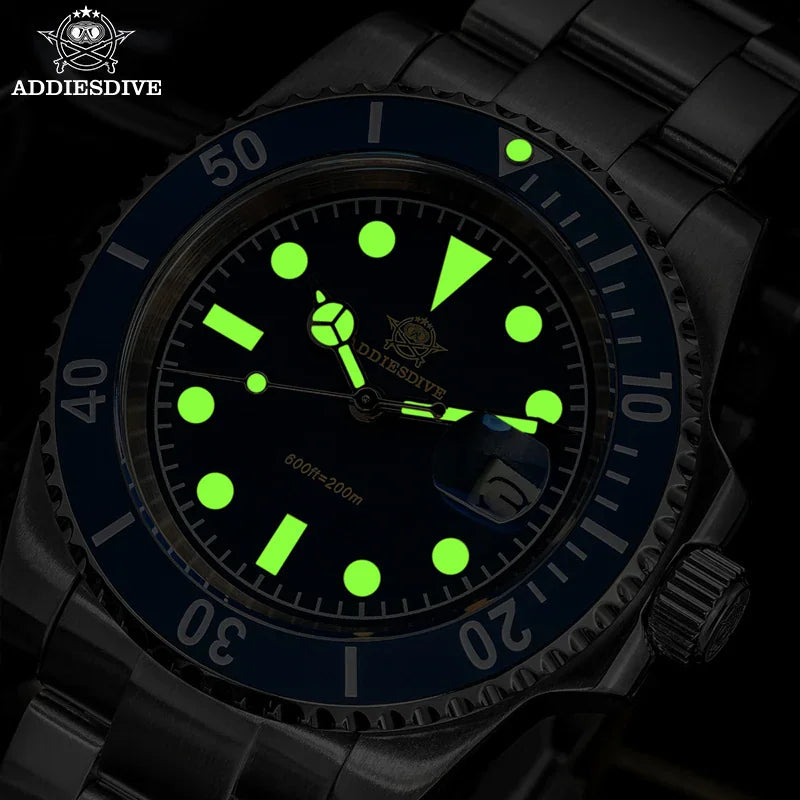Addiesdive 41mm diving watch with stainless steel bracelet and matte ceramic bezel – view 2