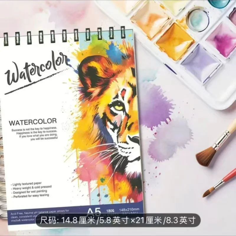 A5 spiral bound watercolor sketchbook with an illustrated art cover design – view 3