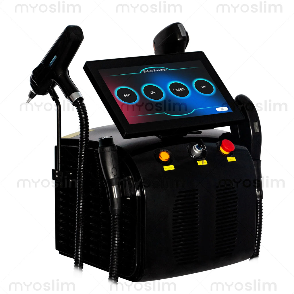 Black 4-in-1 professional beauty machine for laser treatment, IPL and RF