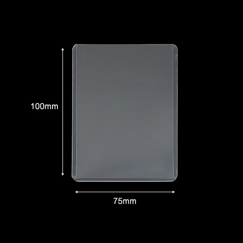 Single rigid clear plastic card sleeve with 100mm by 75mm dimensions