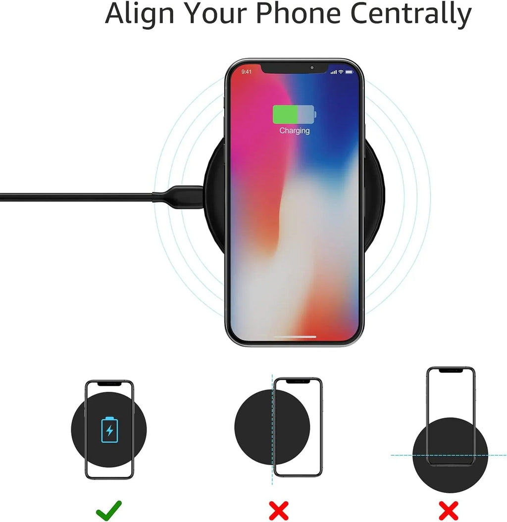 Wireless charging pad instructions for correct smartphone alignment