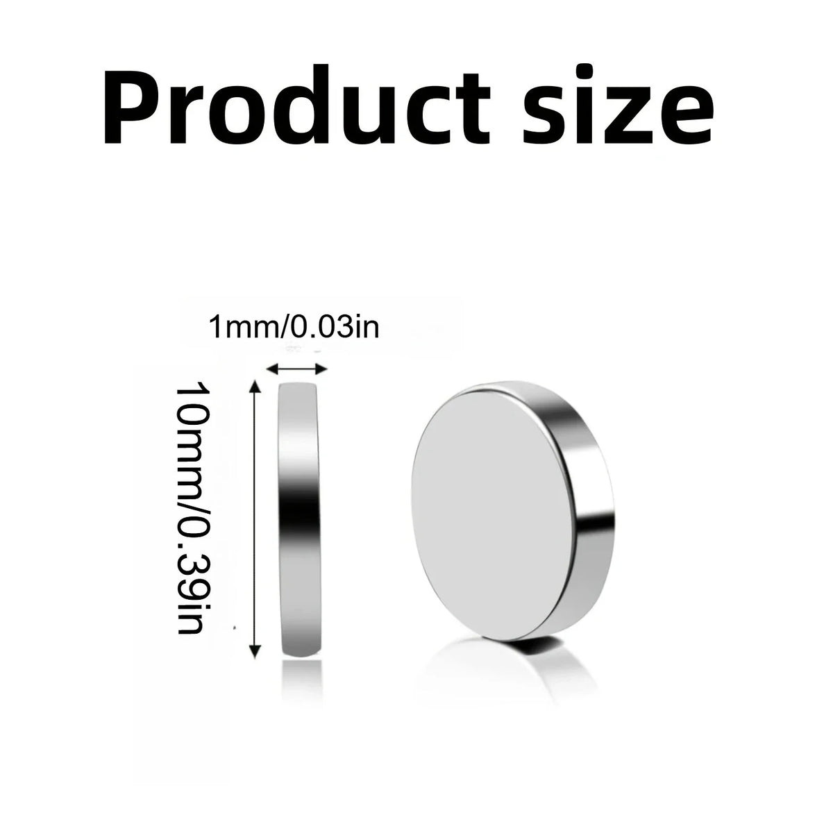 Dimensional drawing showing a 10mm by 1mm circular magnet