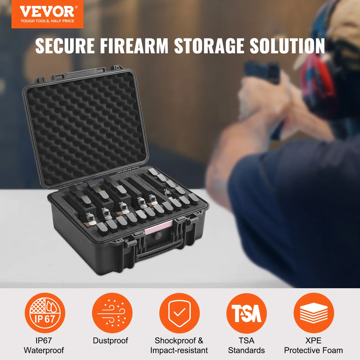Hard protective storage case for firearms featuring waterproof and impact-resistant foam interior.