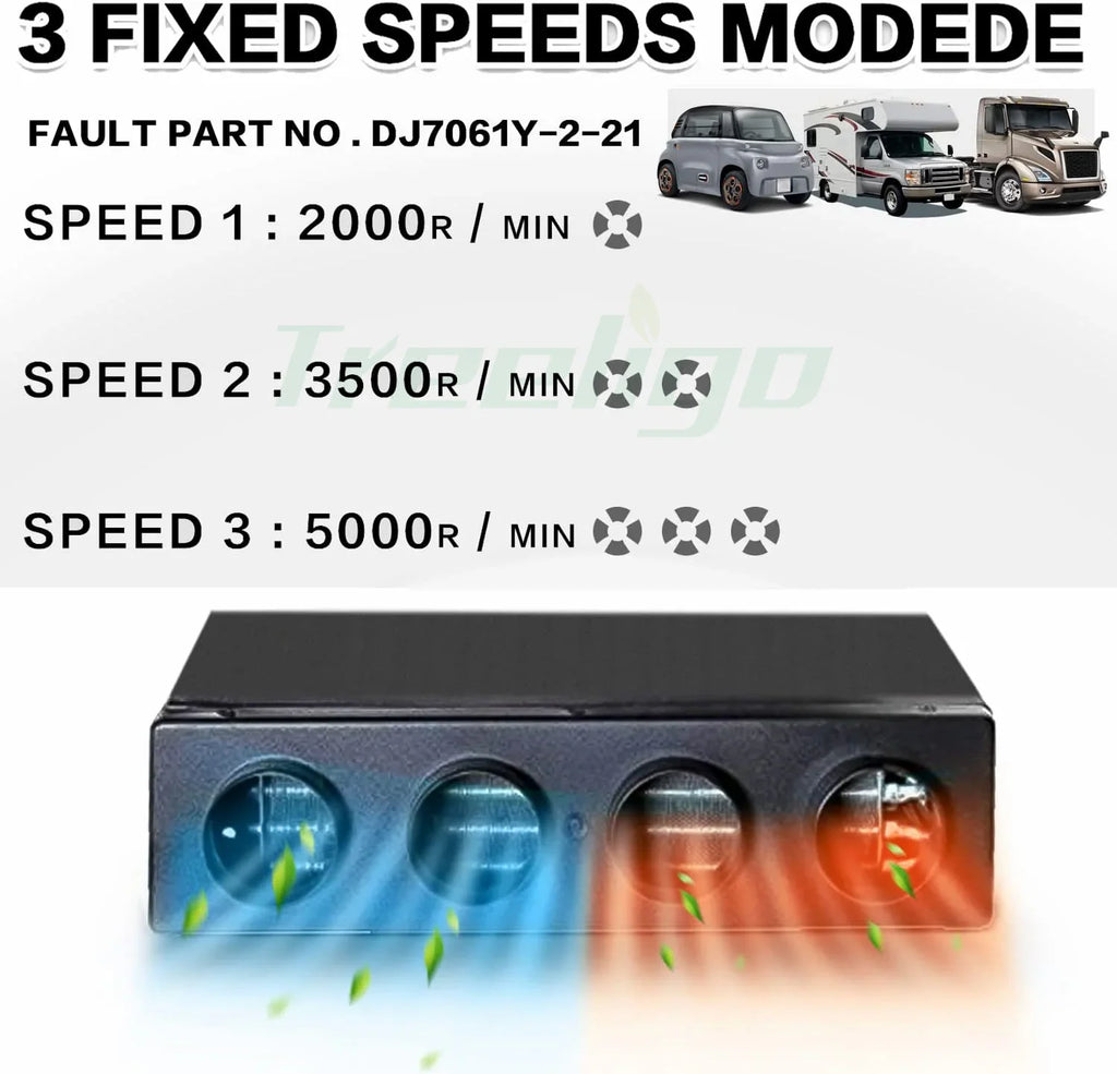 Air conditioner control unit showing three adjustable fan speeds for various vehicle types