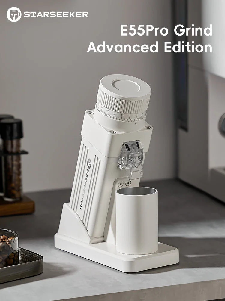 White electric coffee grinder for espresso and filter coffee brewing