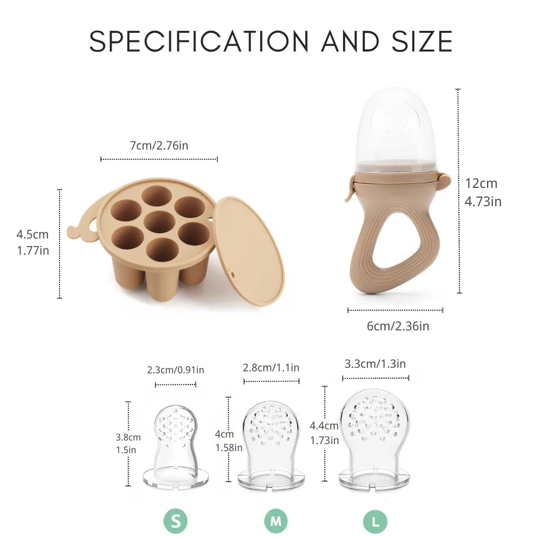 Measurement specification and sizing diagram for baby feeder and freezer tray