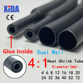 A set of black dual wall heat shrink tubes in various sizes with glue lining