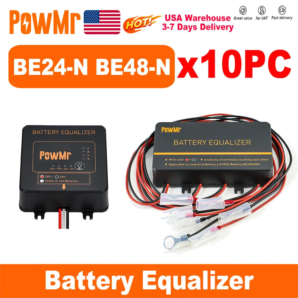 Black rectangular battery equalizer unit with wiring harness
