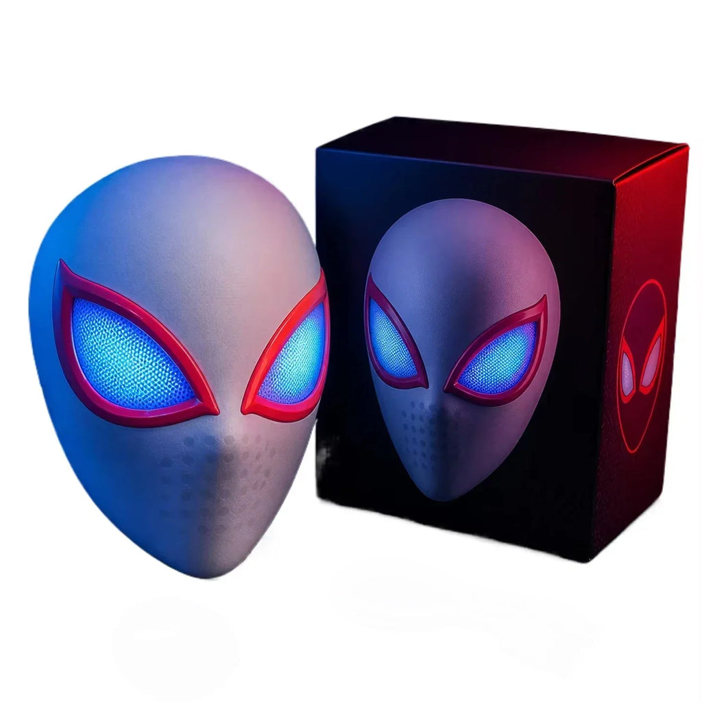 Gwen superhero style mask with glowing blue eyes and matching display box.