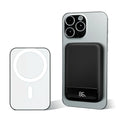 Magnetic wireless power bank charger attached to a smartphone