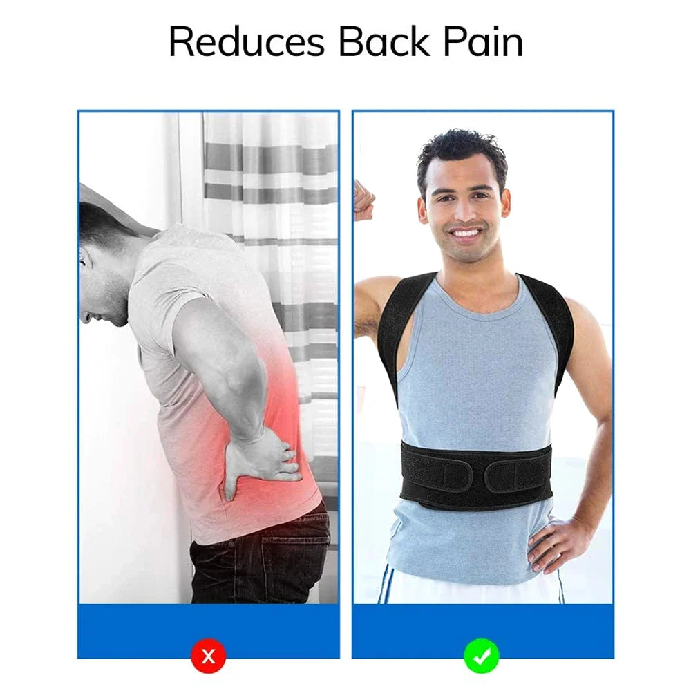 Side by side comparison of a person with poor posture versus person wearing back support brace