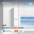 White WiFi electric roller blind motor installed on a window shade