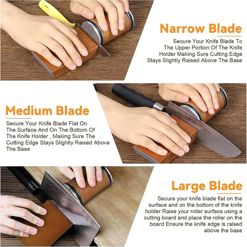 Step by step guide on how to sharpen different blade sizes with a rolling sharpener