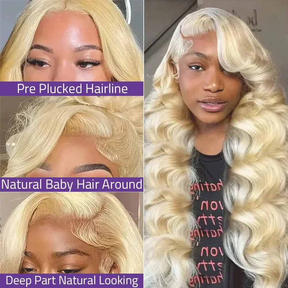 Honey blonde long wavy lace front wig with pre-plucked hairline and baby hair