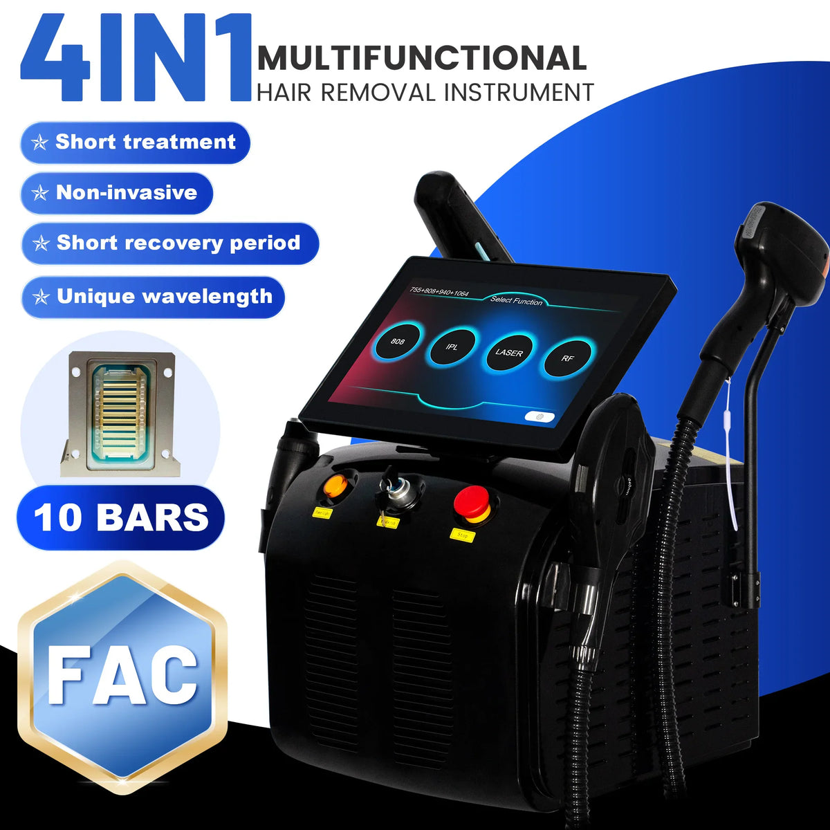 Professional 4-in-1 beauty device with touch screen interface available in white or black