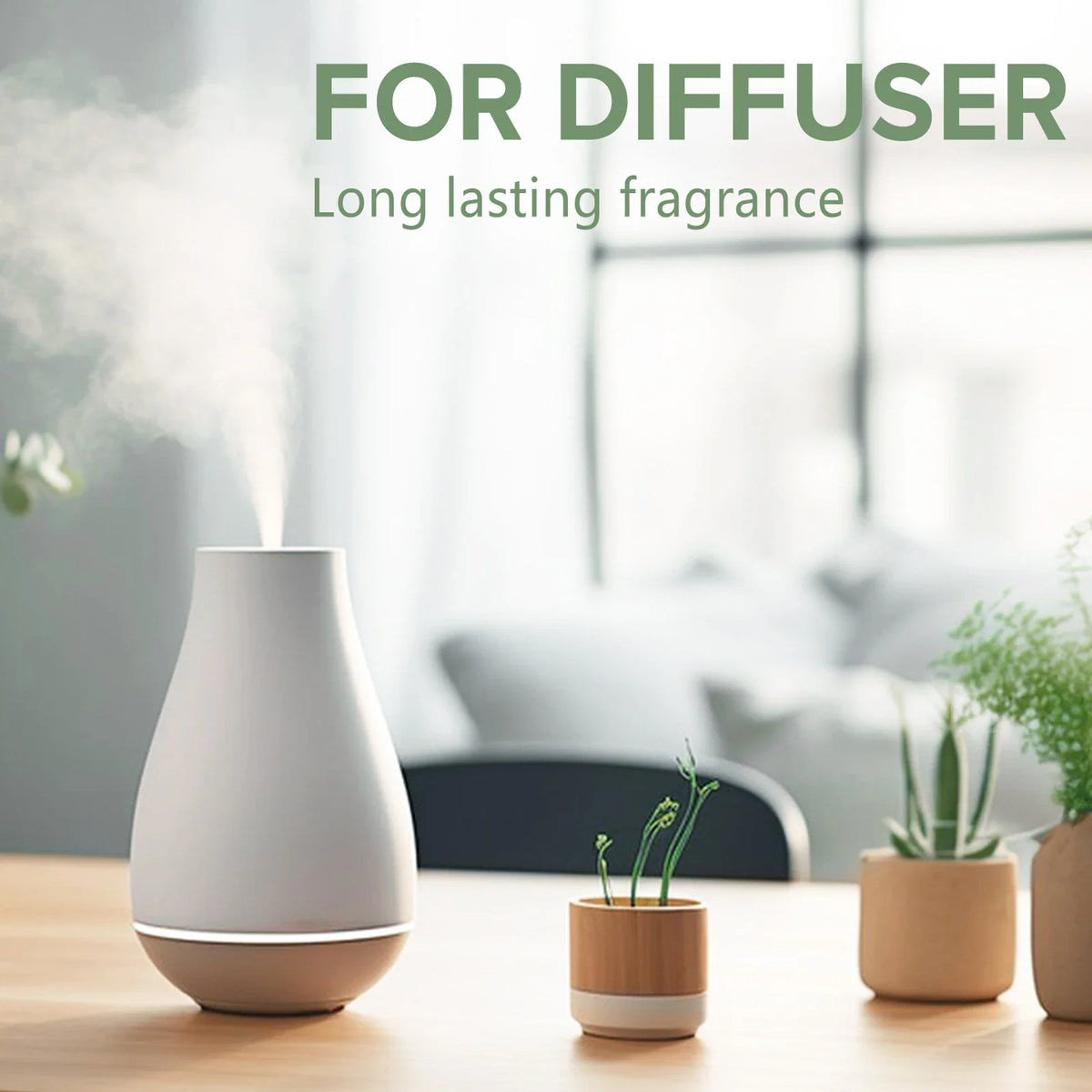 An electric essential oil diffuser releasing mist in a modern interior.