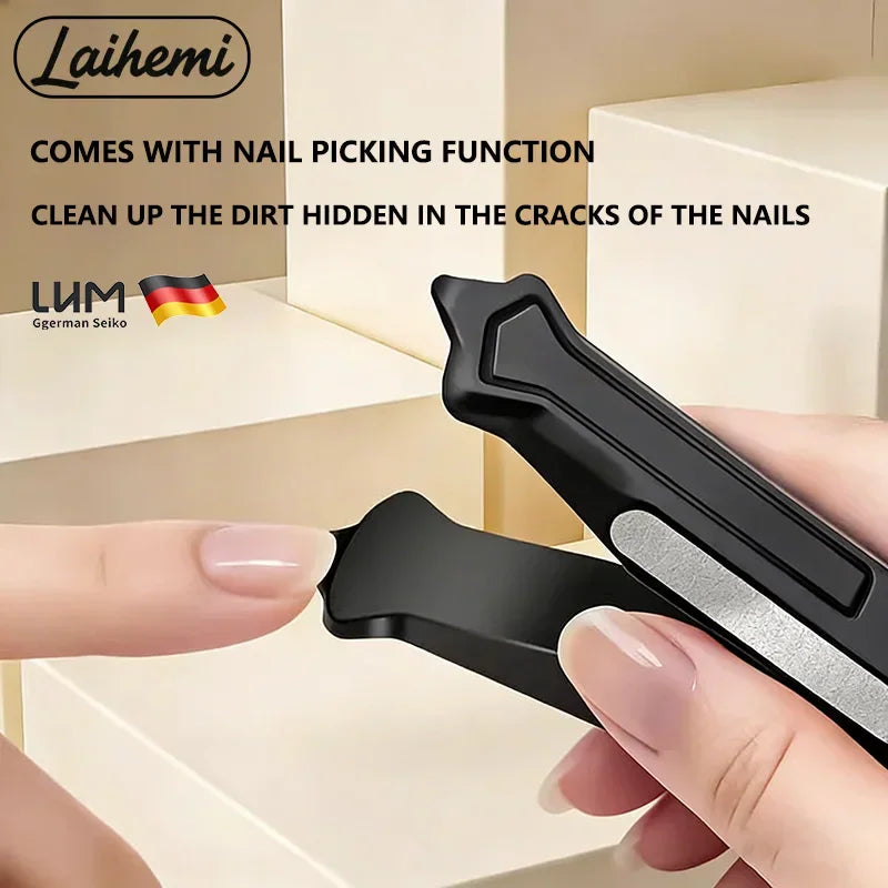 The end of a nail clipper used as a tool to clean under nails.