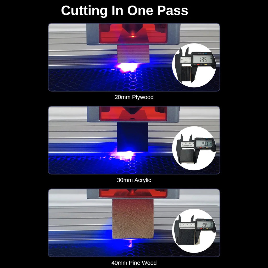 Demonstration of laser cutting capacity on plywood, acrylic and pine wood