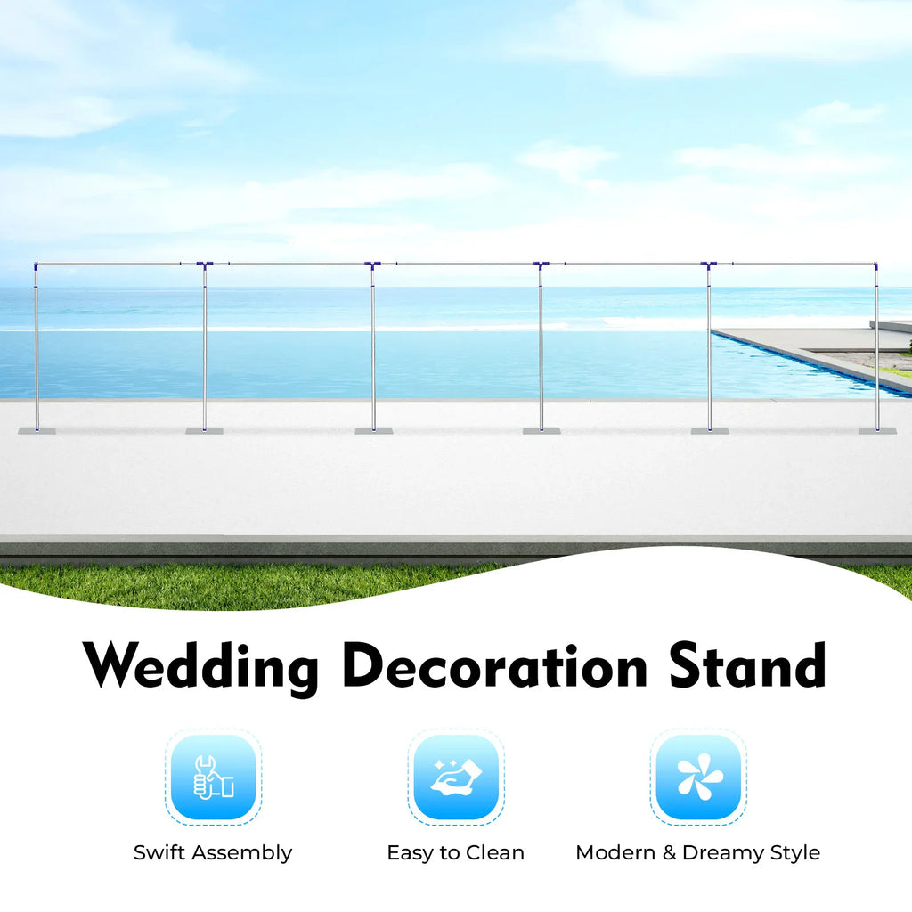 Long metal wedding backdrop stand on a beach venue